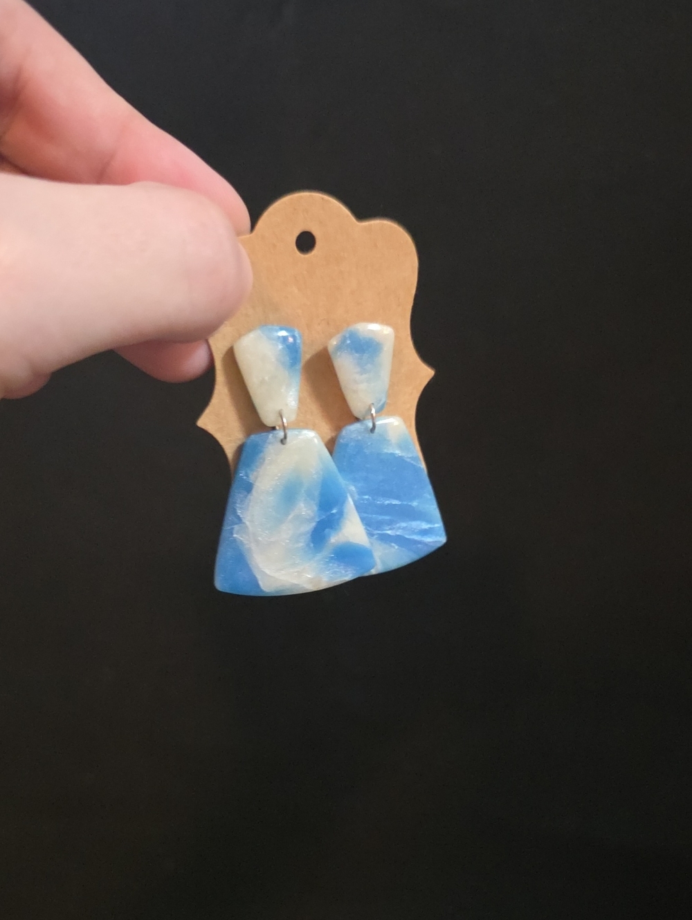 Hand Made Blue Swirl Polymer Clay Drop Earrings